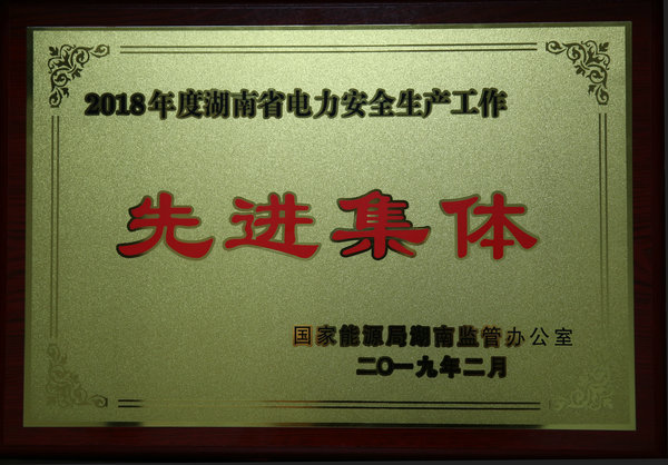 2018年度湖南省电力安全出产工作先进集体